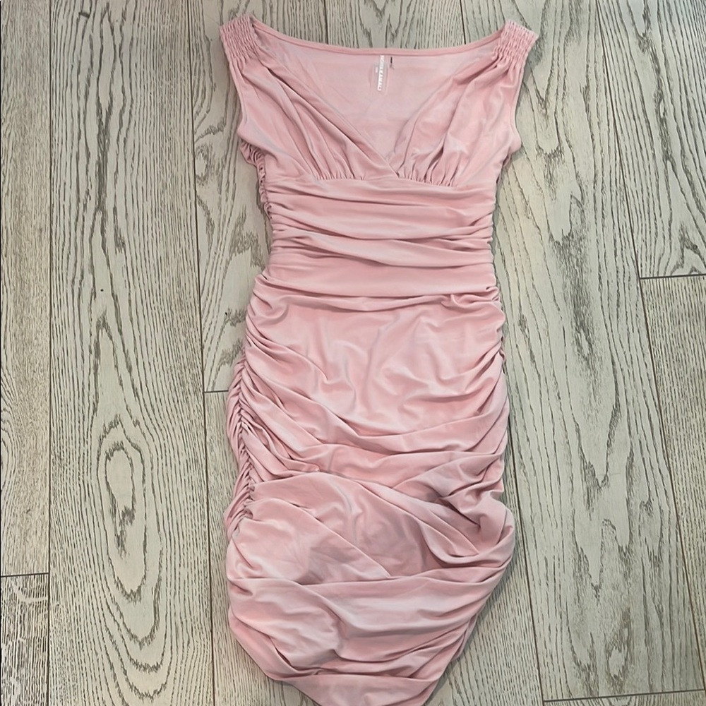 New without Tags, Norma Kamali powder pink ruched cocktail dress